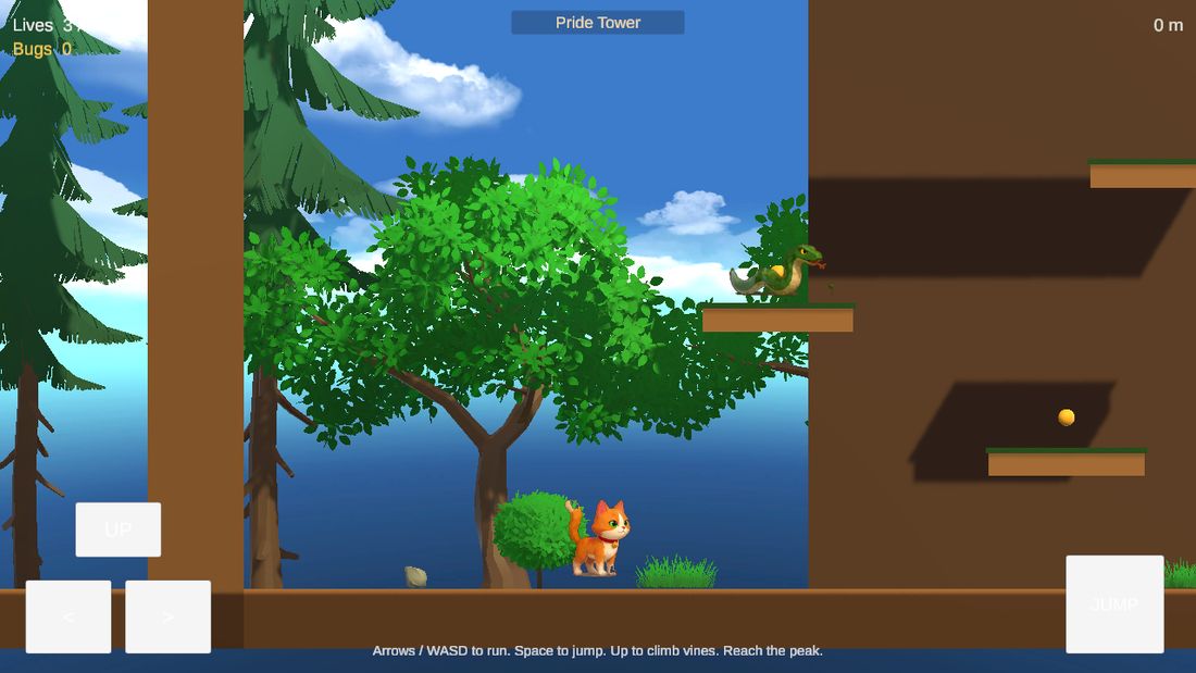 An orange cat at the foot of a tree in Pride Tower.